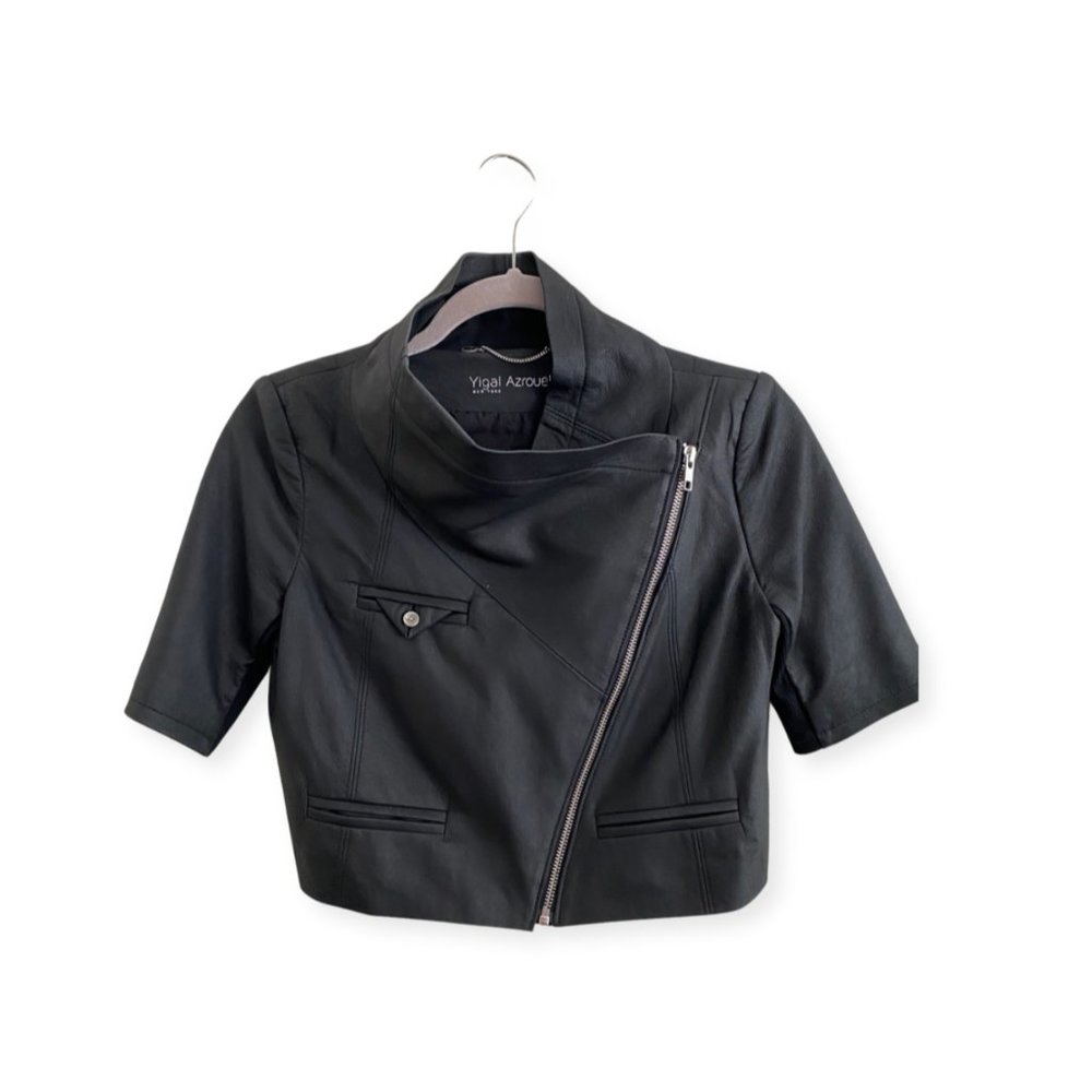 Yigal Azrouel New York, Black Leather Crop Jacket